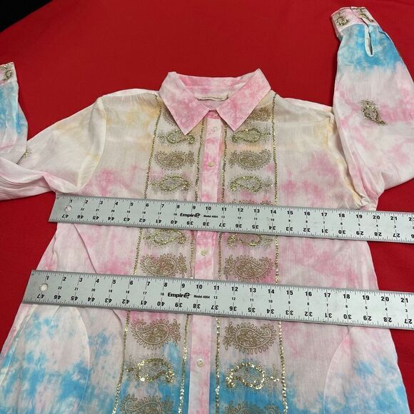 Soft Surroundings Gilded Paisley Tie-Dye Tunic Top Button Up Sequin Sz Medium - Picture 6 of 9